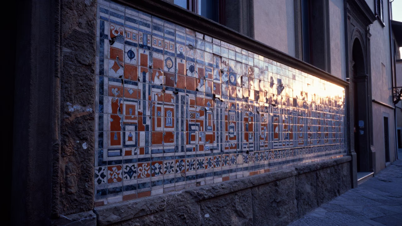 Pre-dawn light on historic Florentine tilework in the cool stillness before sunrise in in Florence, Italy