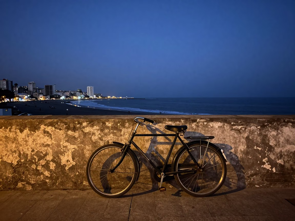 Pre-dawn Lima Street Scene with Vintage Bicycle and Humble Urban Details in in Lima, Peru