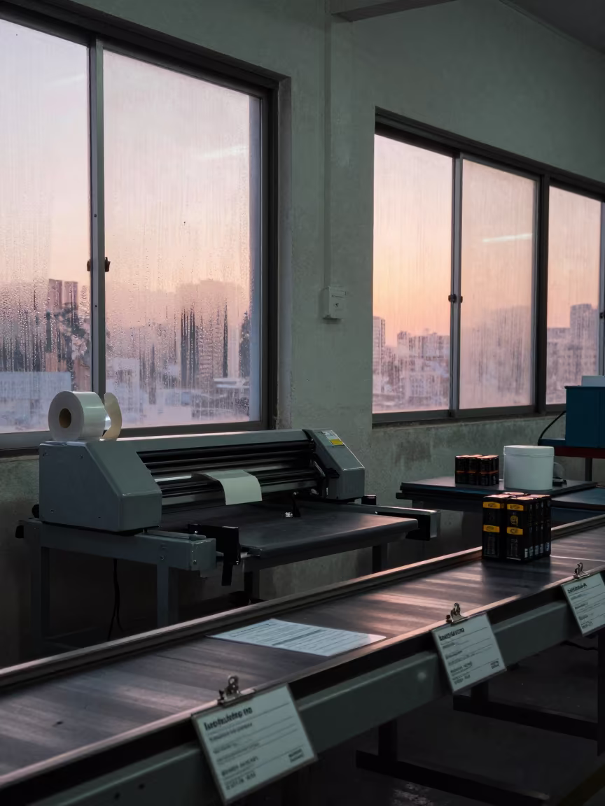 Pre-Dawn Logistics Printer Stand Havana Warehouse in at a parcel sorting belt in Havana