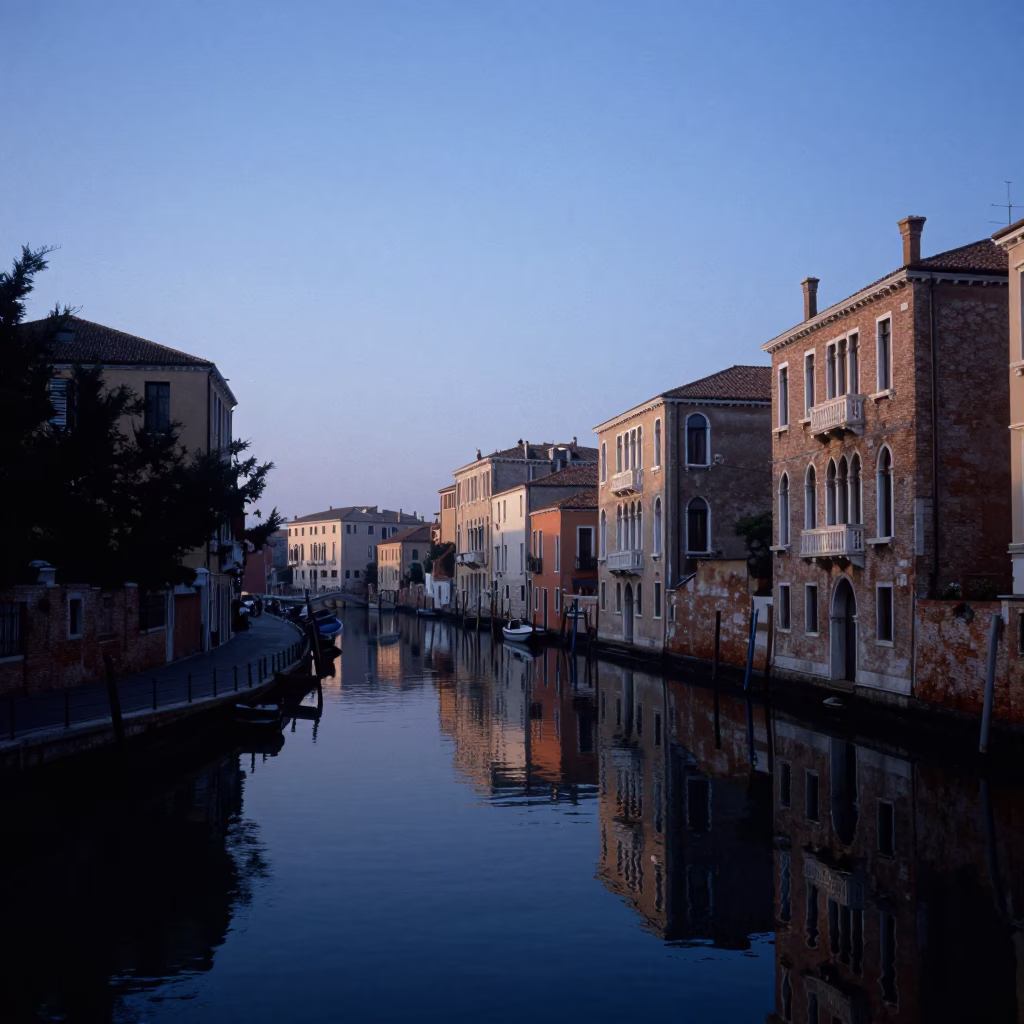 Pre-dawn Milan Skyline with Navigli Canal and Historic Architecture in in Milan, Italy