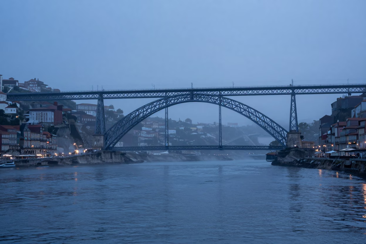 Pre-dawn Mist in Porto at The Still Hours Before Dawn Light in in Porto, Portugal