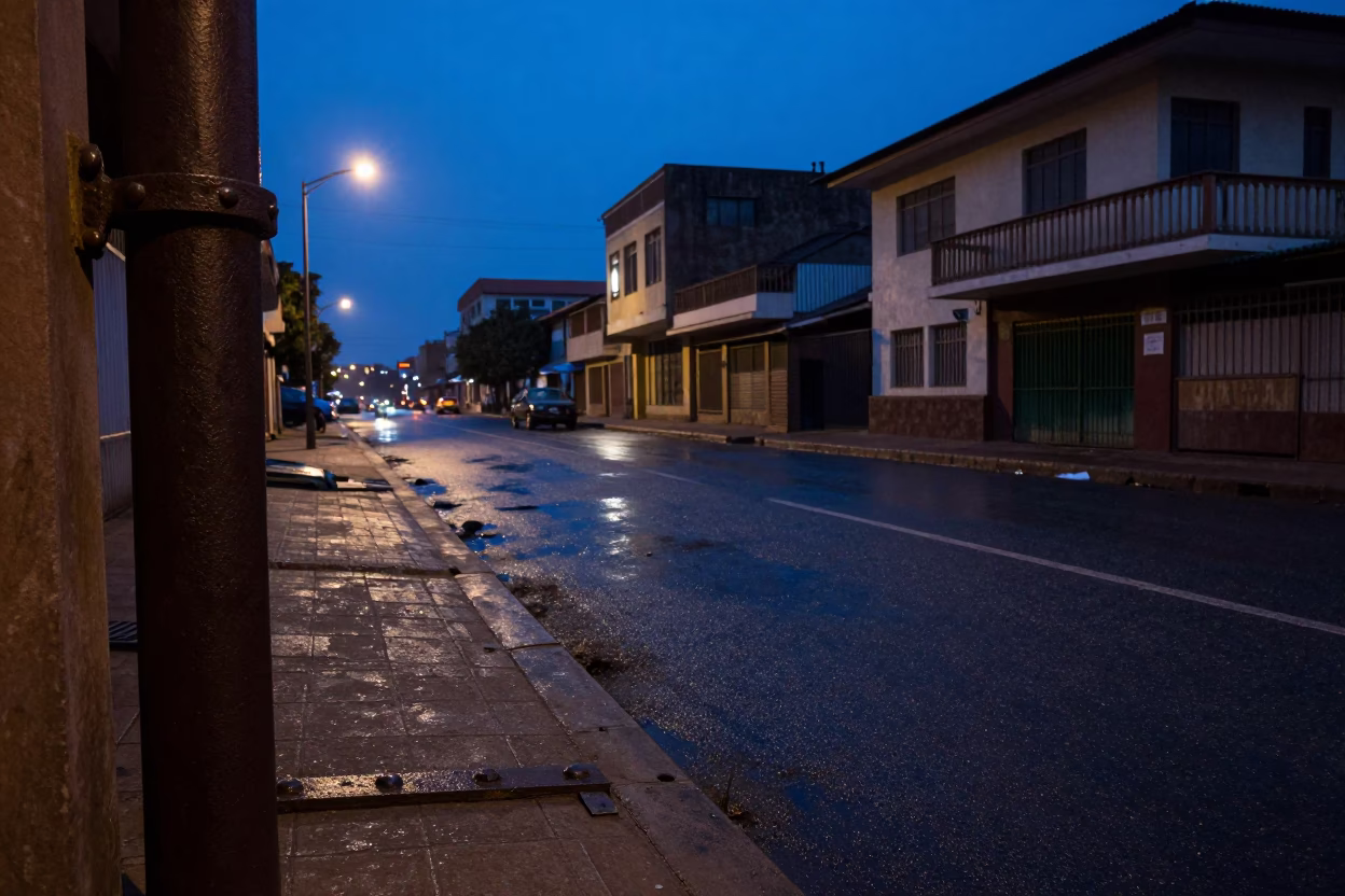 Pre-dawn Nairobi Street Scene with Iron Deadbolt and Vintage Car in in Nairobi, Kenya