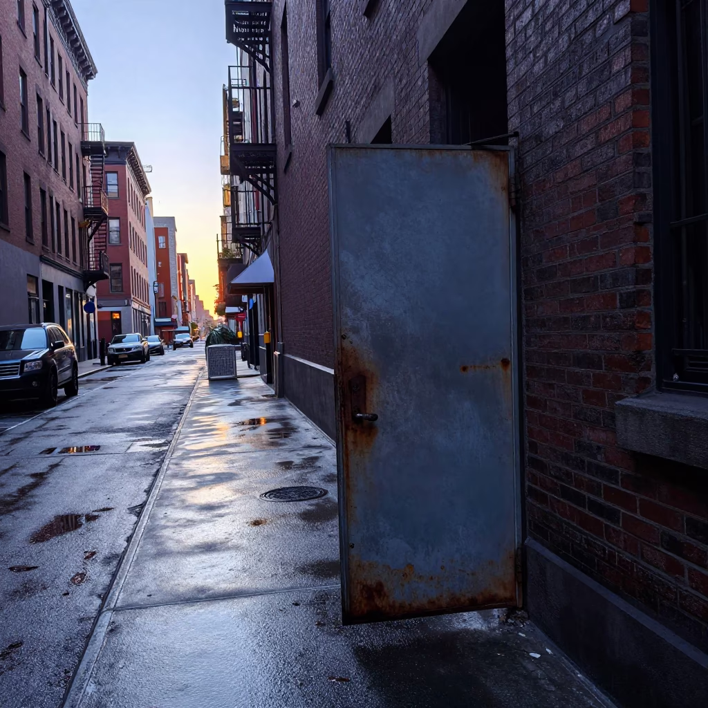 Pre-dawn New York City Street Scene with Urban Decay and Early Morning Light in in New York, New York, United States