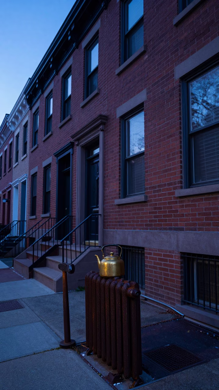 Pre-dawn Philadelphia Street Corner with Hammer and Kettle in Early Morning Light in in Philadelphia, Pennsylvania, United States