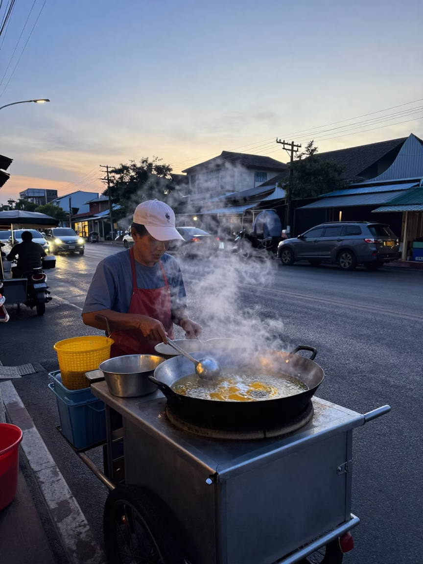 Pre-dawn Preparation in Bangkok at Sunrise Light in in Bangkok, Thailand