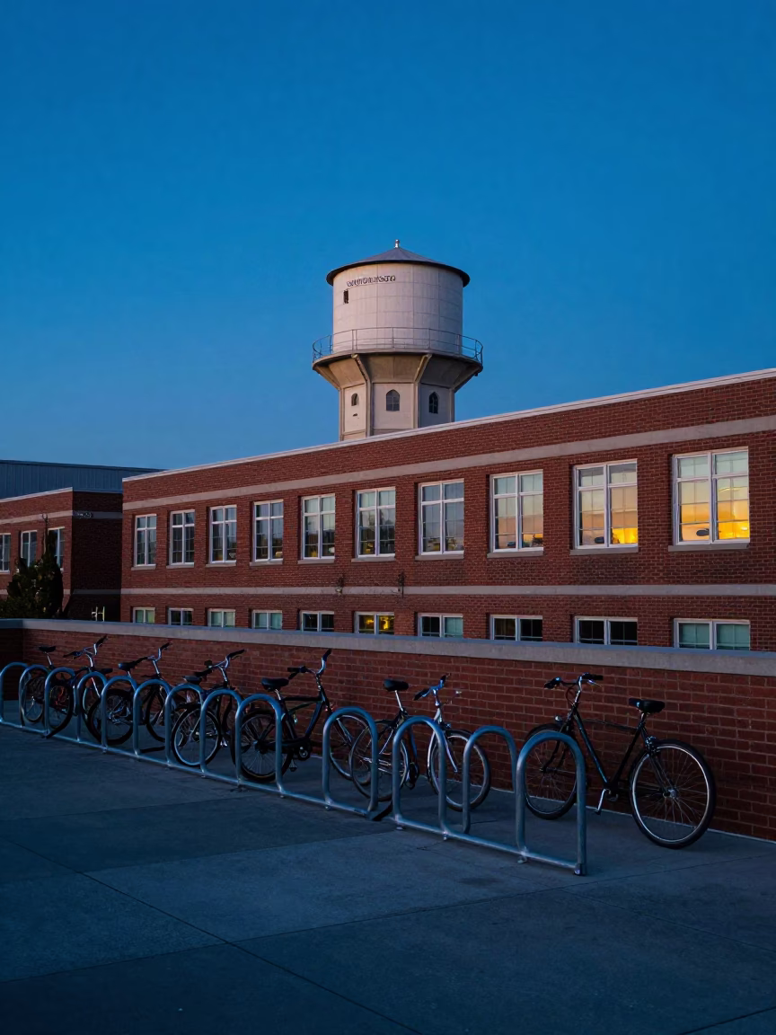 Pre-Dawn San Diego Rooftop Water Tower and Bicycle Rack in California in in San Diego, California, United States