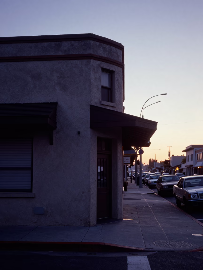 Pre-dawn San Diego Street Corner with Vintage 1950s Details and Morning Dew in in San Diego, California, United States