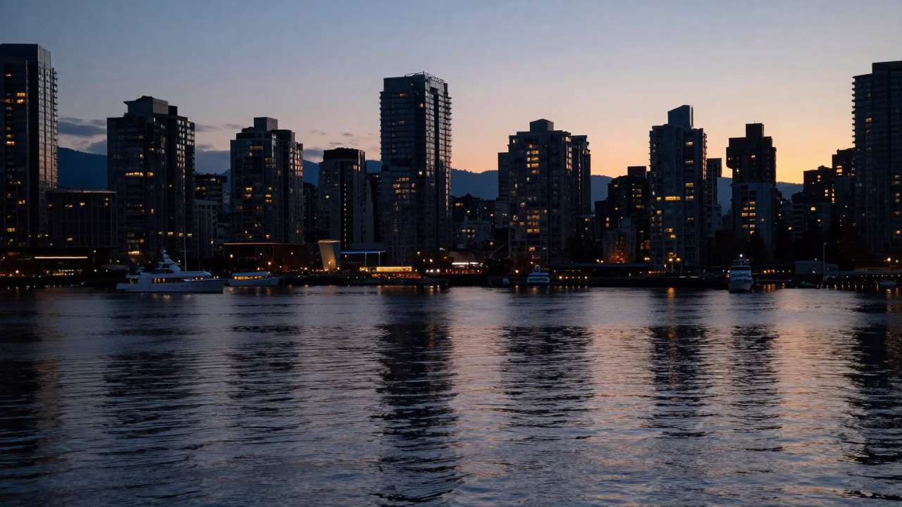 Pre-Dawn Scene in Vancouver at The Still Hours Before Dawn Light in in Vancouver, British Columbia, Canada