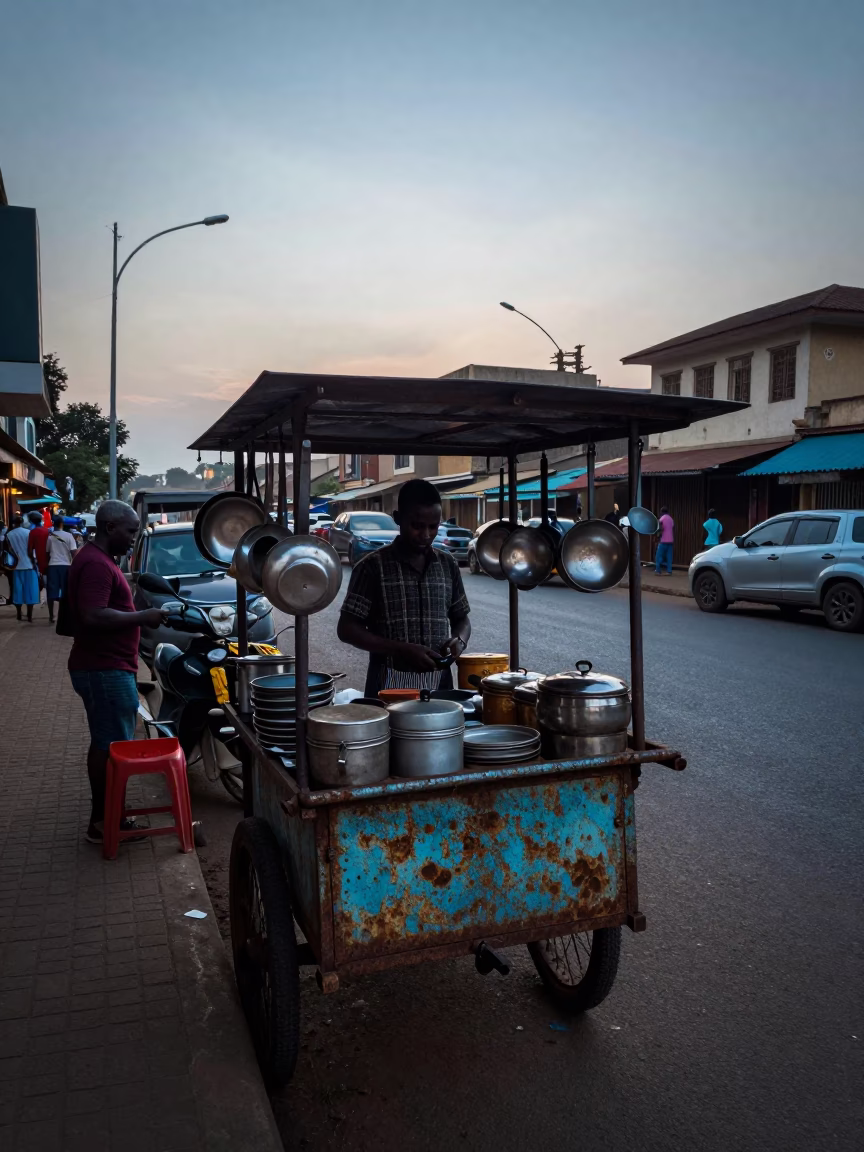 Pre-dawn Stall in Nairobi at Sunrise Light in in Nairobi, Kenya