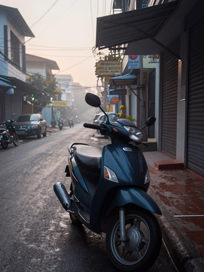 Pre-Dawn Street Life in Phnom Penh Cambodia with Condensation and Morning Mist in in Phnom Penh, Cambodia