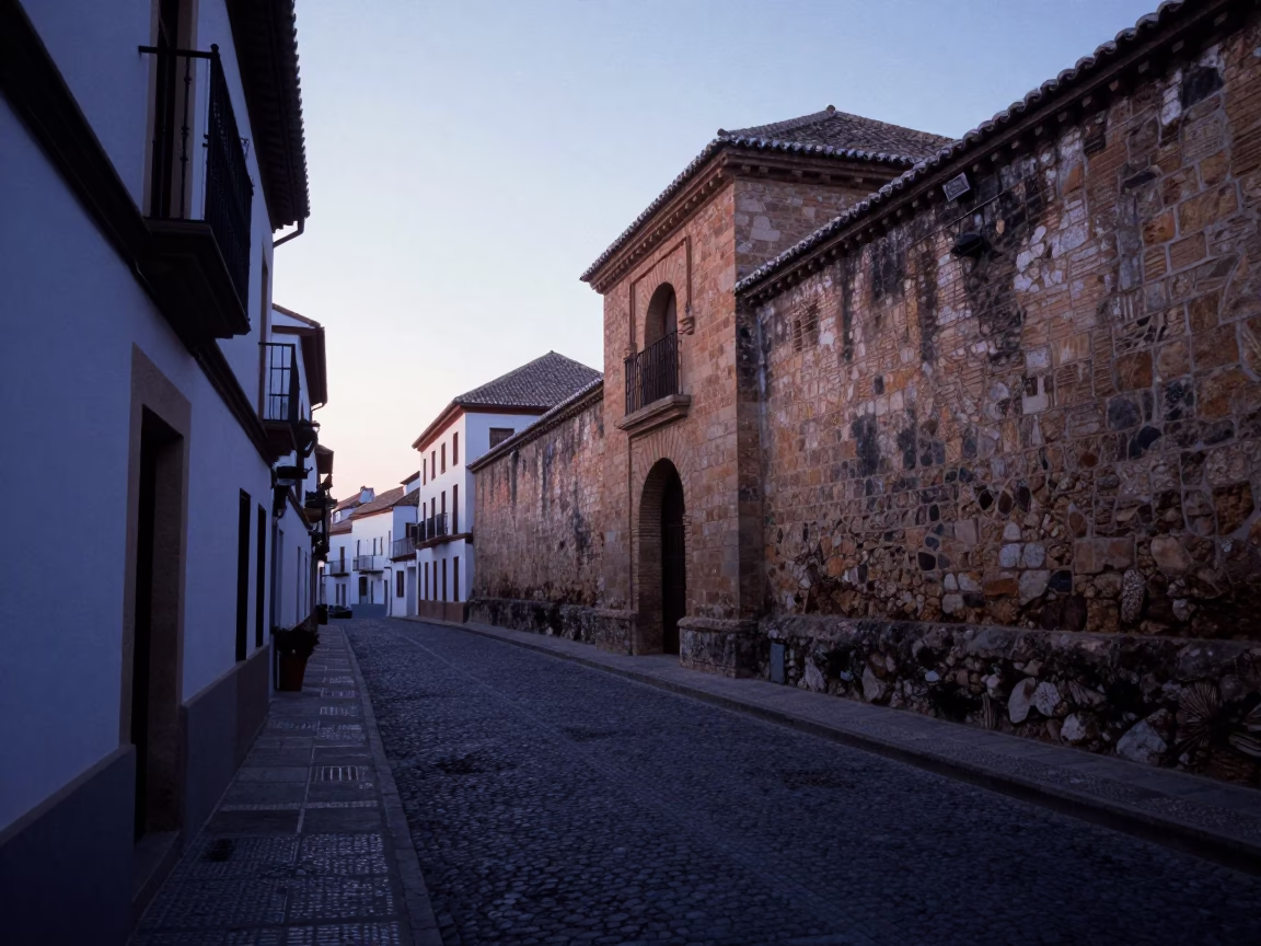 Pre-dawn street scene in Granada Spain with heritage architecture and local morning routine in in Granada, Spain