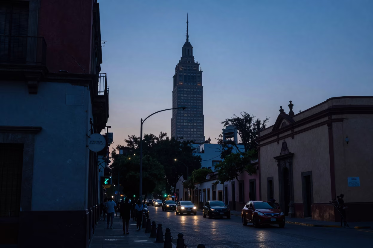 Pre-Dawn Street Scene in Mexico City with Horchata and Morning Light in in Mexico City, Mexico