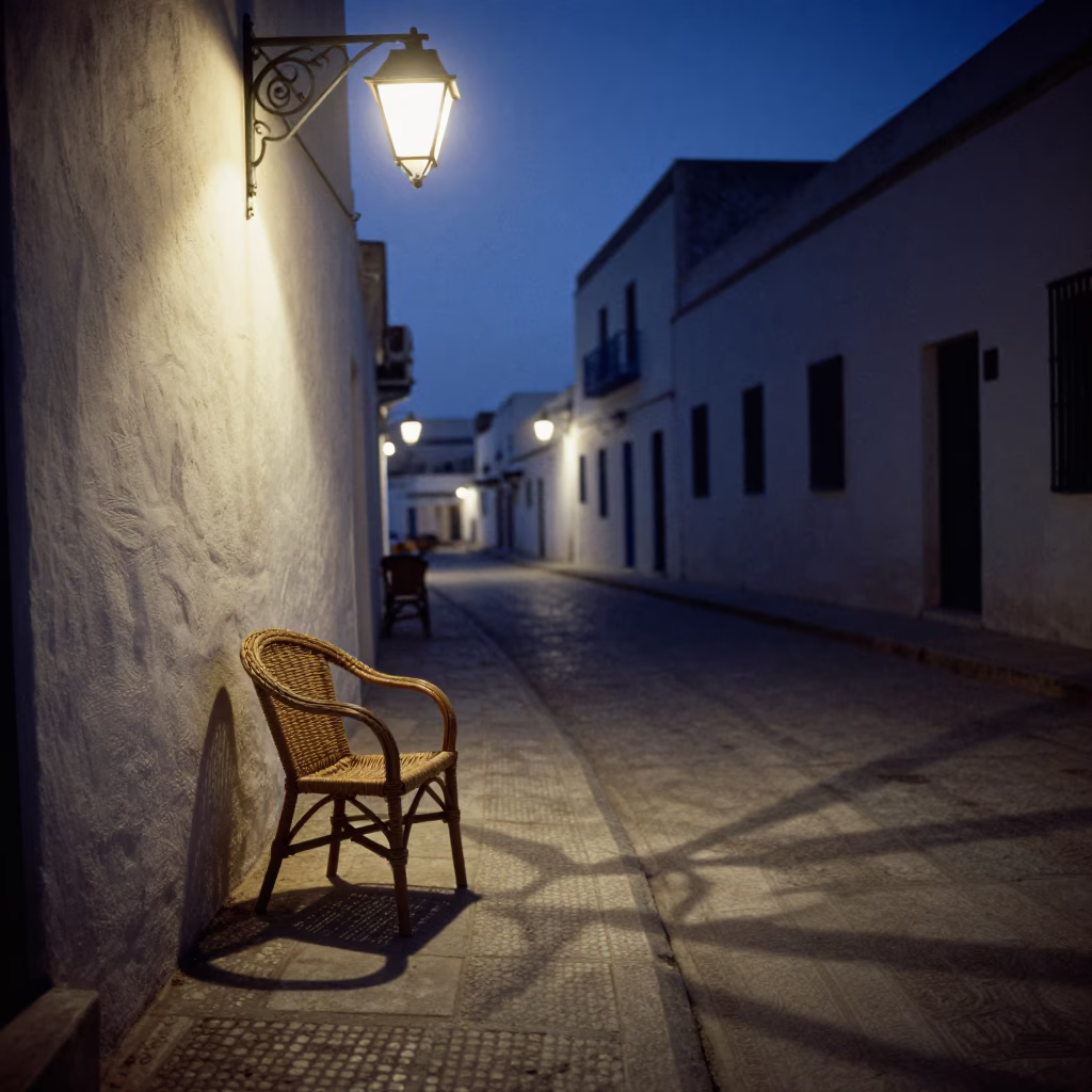Pre-dawn street scene in Tunis Tunisia with wicker shadow on plaster in in Tunis, Tunisia