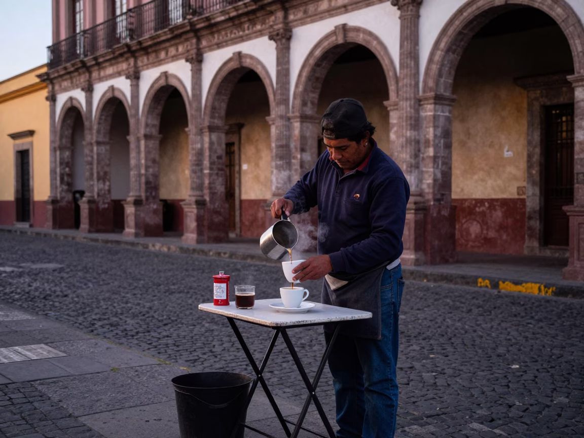 Pre-dawn Street Vendor Preparing Coffee in Guadalajara Mexico in in Guadalajara, Mexico