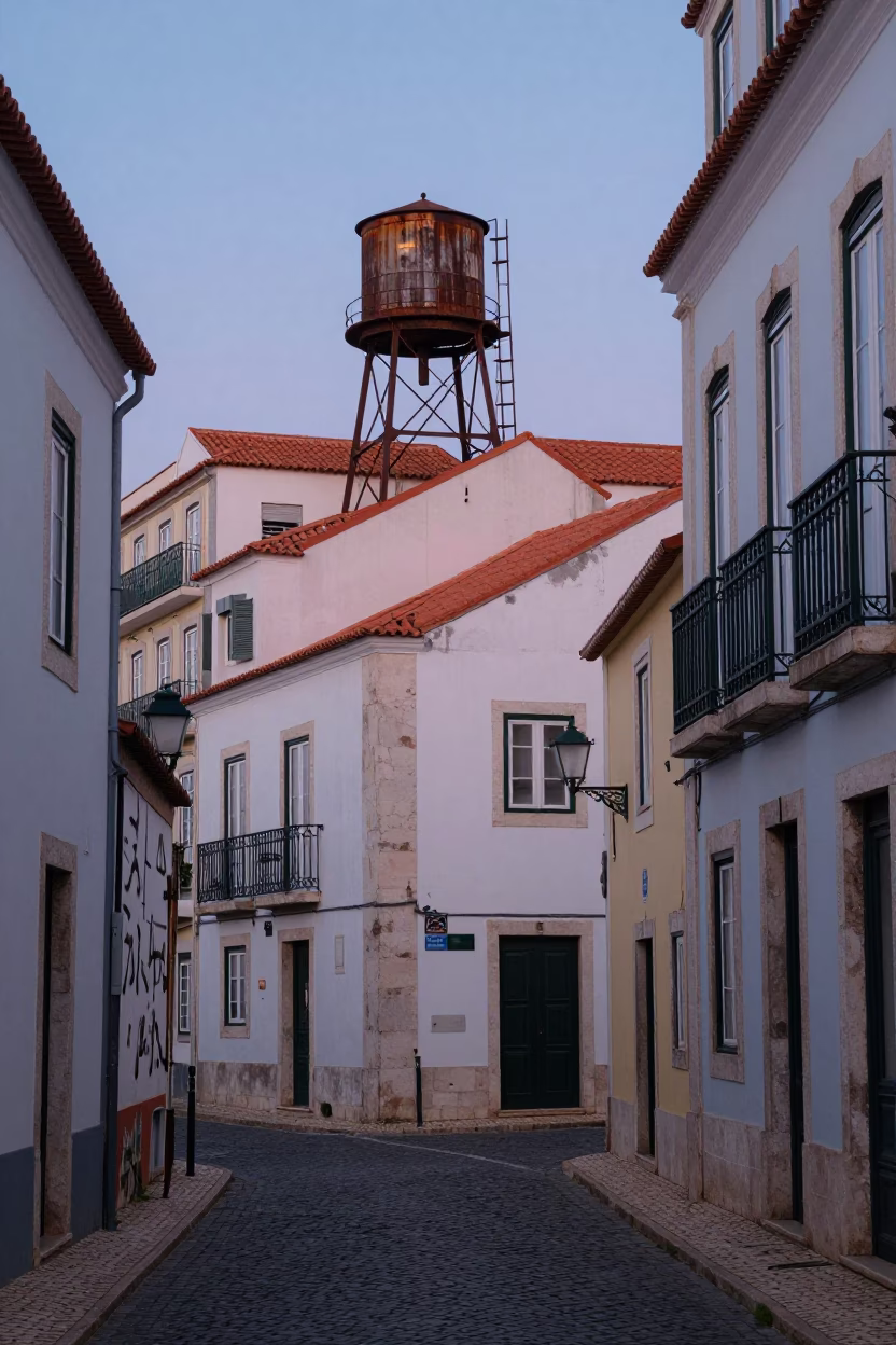Pre-dawn Streets at The Still Hours Before Dawn Light in Lisbon in in Lisbon, Portugal