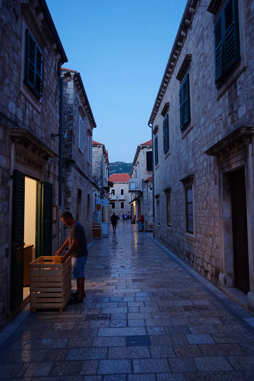 Pre-Dawn Streets in Dubrovnik at Sunrise Light in in Dubrovnik, Croatia