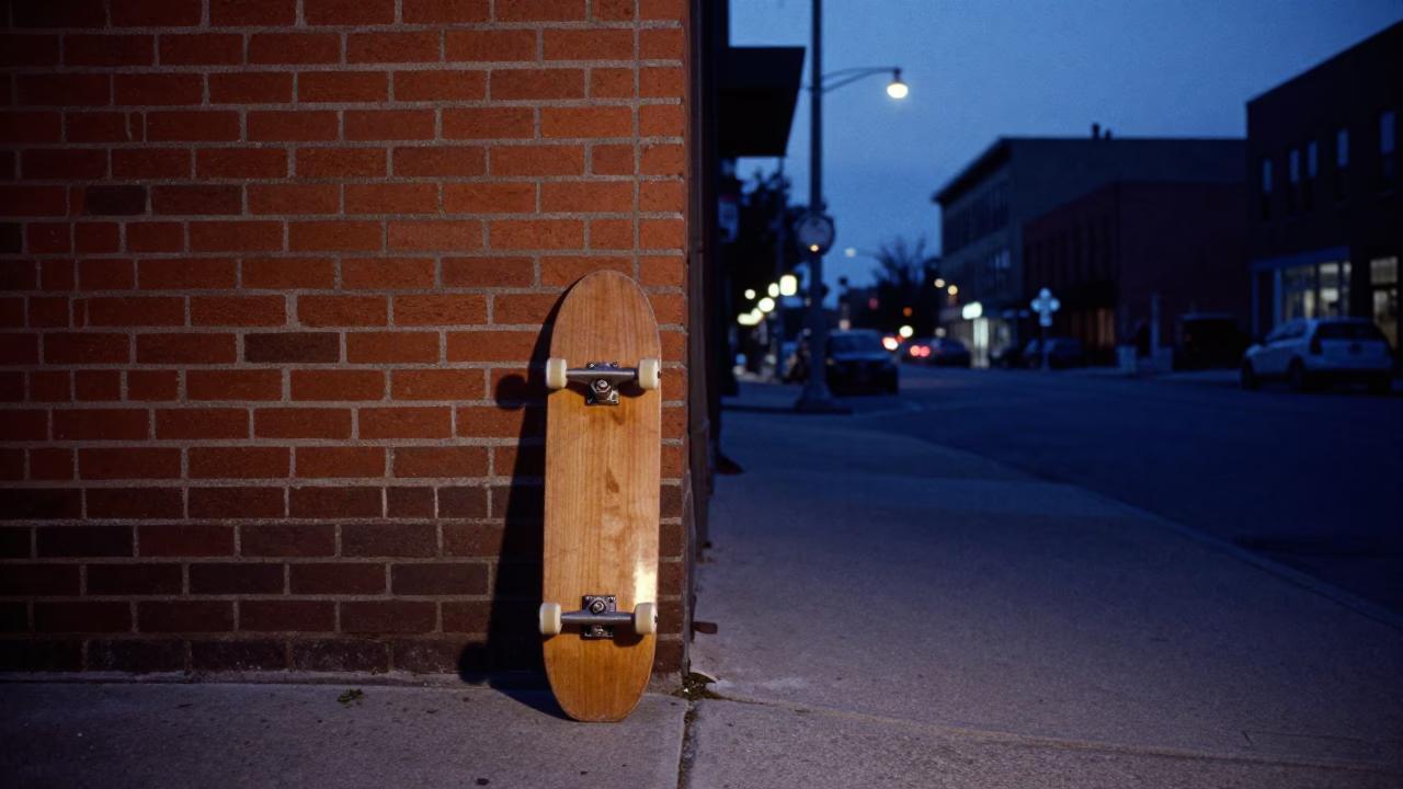 Pre-dawn Toronto Street Scene with Empty Skateboard and Urban Morning Light in in Toronto, Ontario, Canada