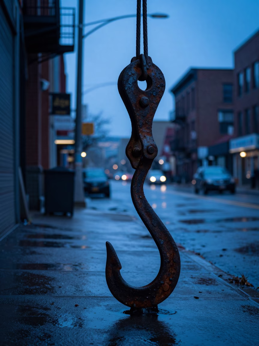 Pre-dawn Toronto Street Scene with Iron Hook and Urban Morning Light in in Toronto, Ontario, Canada