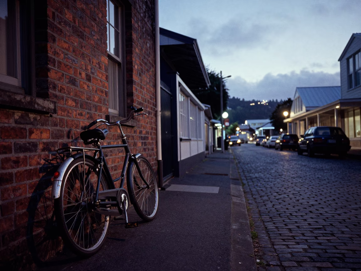 Pre-Dawn Wellington Street Scene with Vintage 1950s Atmosphere and Local Details in in Wellington, New Zealand
