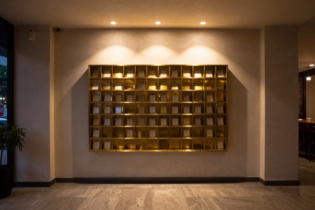 Pre-Service Message Slot Wall with String Lights in inside a hotel lobby near Ipoh