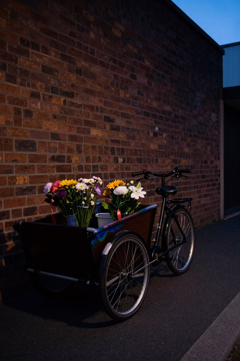 Predawn Adelaide Street Scene with Cargo Bicycle and Paint Flecks in in Adelaide, South Australia, Australia