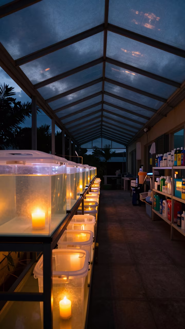 Predawn Aquarium Station in Glass Arcade in inside a glass-roofed arcade in Port Harcourt