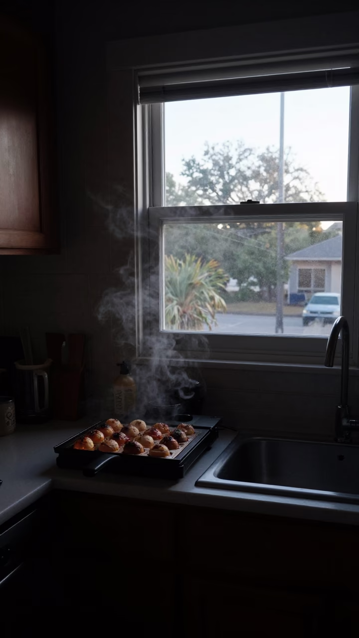 Predawn Austin Texas Kitchen Scene with Window Light and Steam Haze in in Austin, Texas, United States