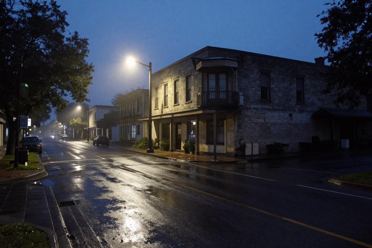 Predawn Austin Texas Street Scene with Condensation and Vintage Details in in Austin, Texas, United States