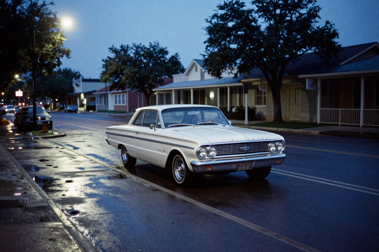 Predawn Austin Texas Street Scene with Vintage 1960s Elements in in Austin, Texas, United States
