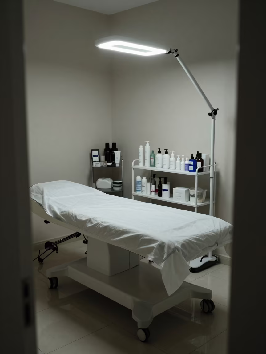 Predawn Beauty Shelf Fluorescent Light Bnei Brak in inside a skincare treatment room in Bnei Brak