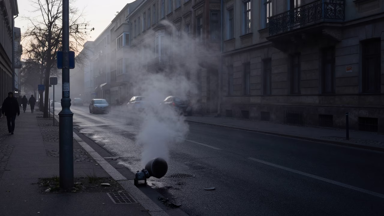 Predawn Berlin Street Scene with Steam Haze and Urban Atmosphere in in Berlin, Germany