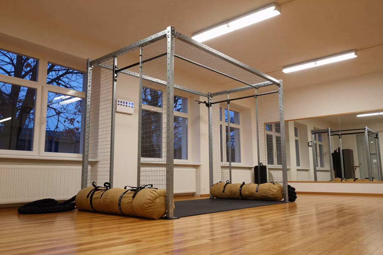 Predawn Bootcamp Cage in Salzburg Yoga Studio in inside a yoga studio before the session begins in Salzburg