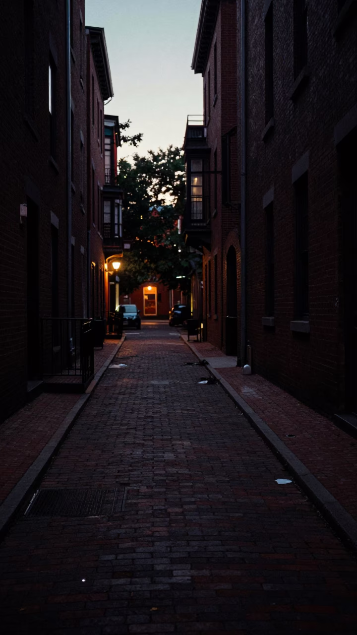 Predawn Boston Street Scene with Urban Decay and Local Details in in Boston, Massachusetts, United States