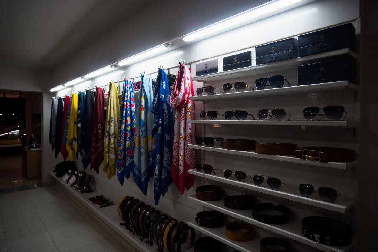 Predawn Boutique Wall in Lilongwe in along a front-of-store display run in Lilongwe