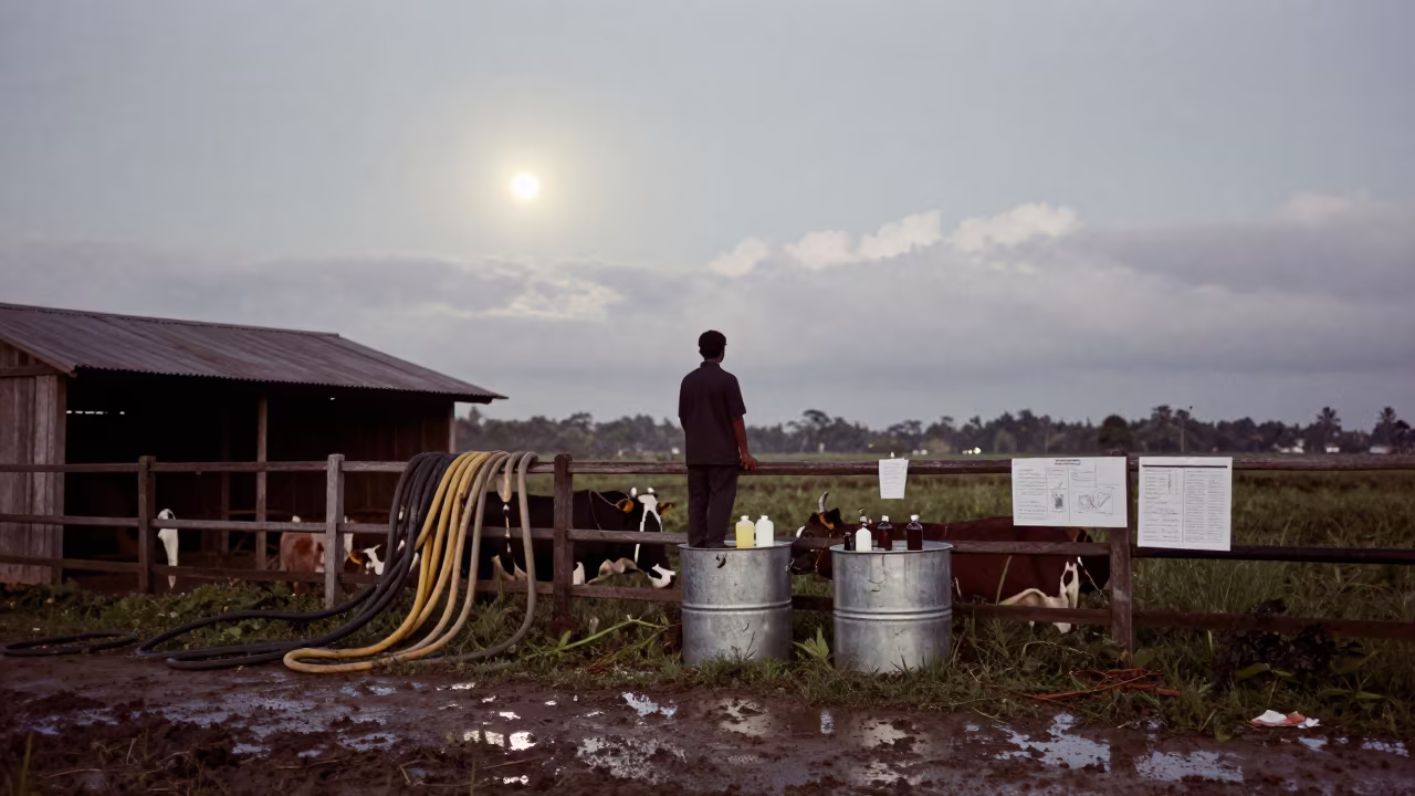 Predawn Breeding Record Silhouette in Sulawesi in along a muddy paddock fence in Sulawesi