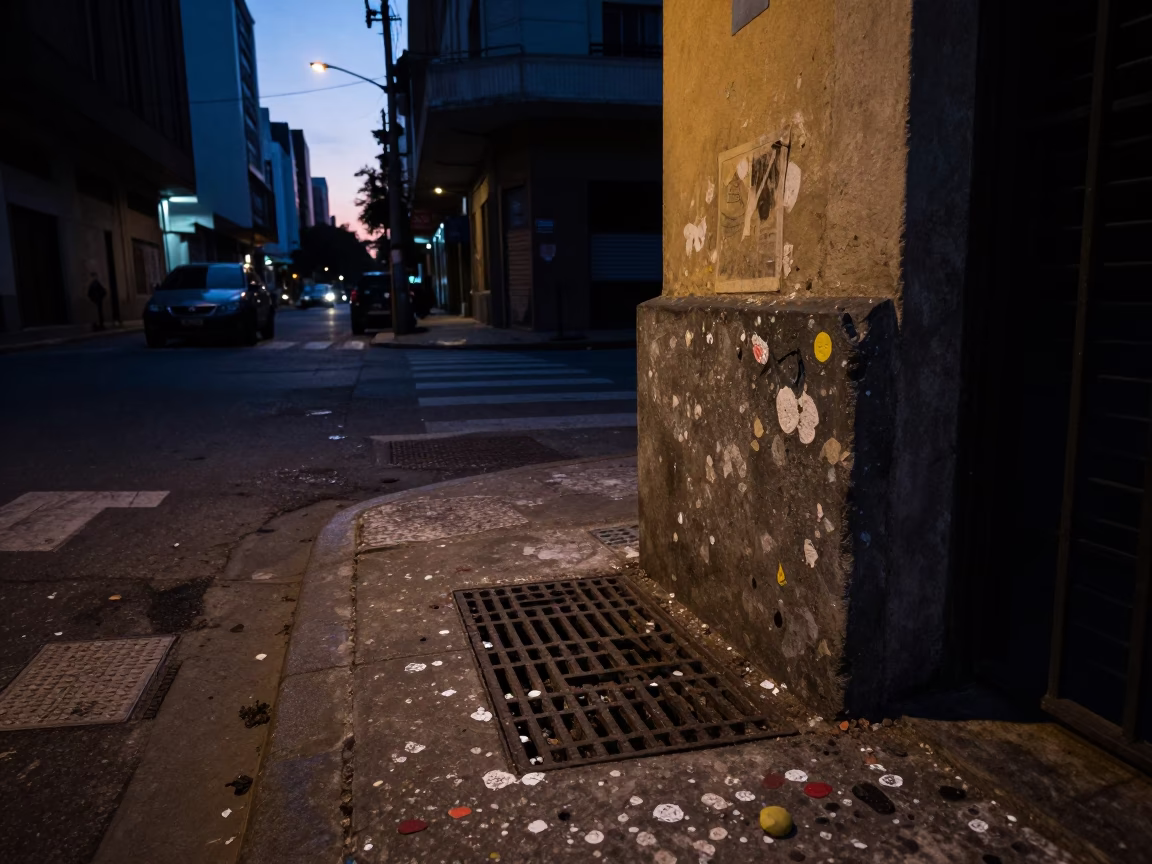 Predawn Buenos Aires Street Scene with Paint Flecks and Urban Activity in in Buenos Aires, Argentina