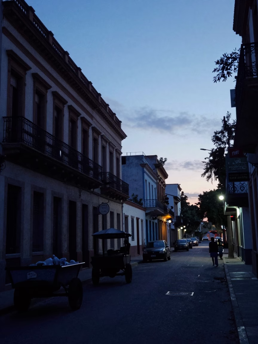 Predawn Buenos Aires Street Scene with Rolling Carts and Early Morning Activity in in Buenos Aires, Argentina