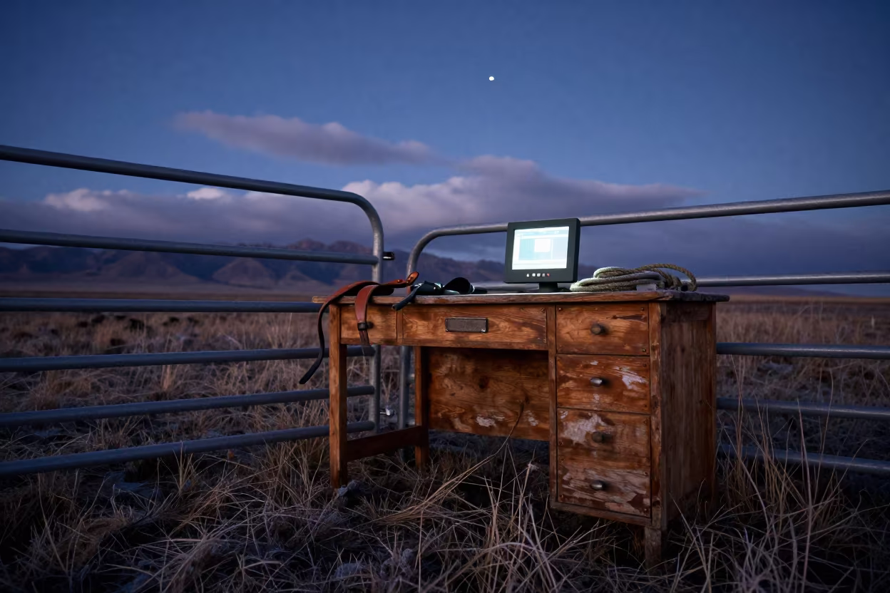 Predawn Calving Desk Beside Kyrgyz Gate in beside a pasture gate in Kyrgyzstan