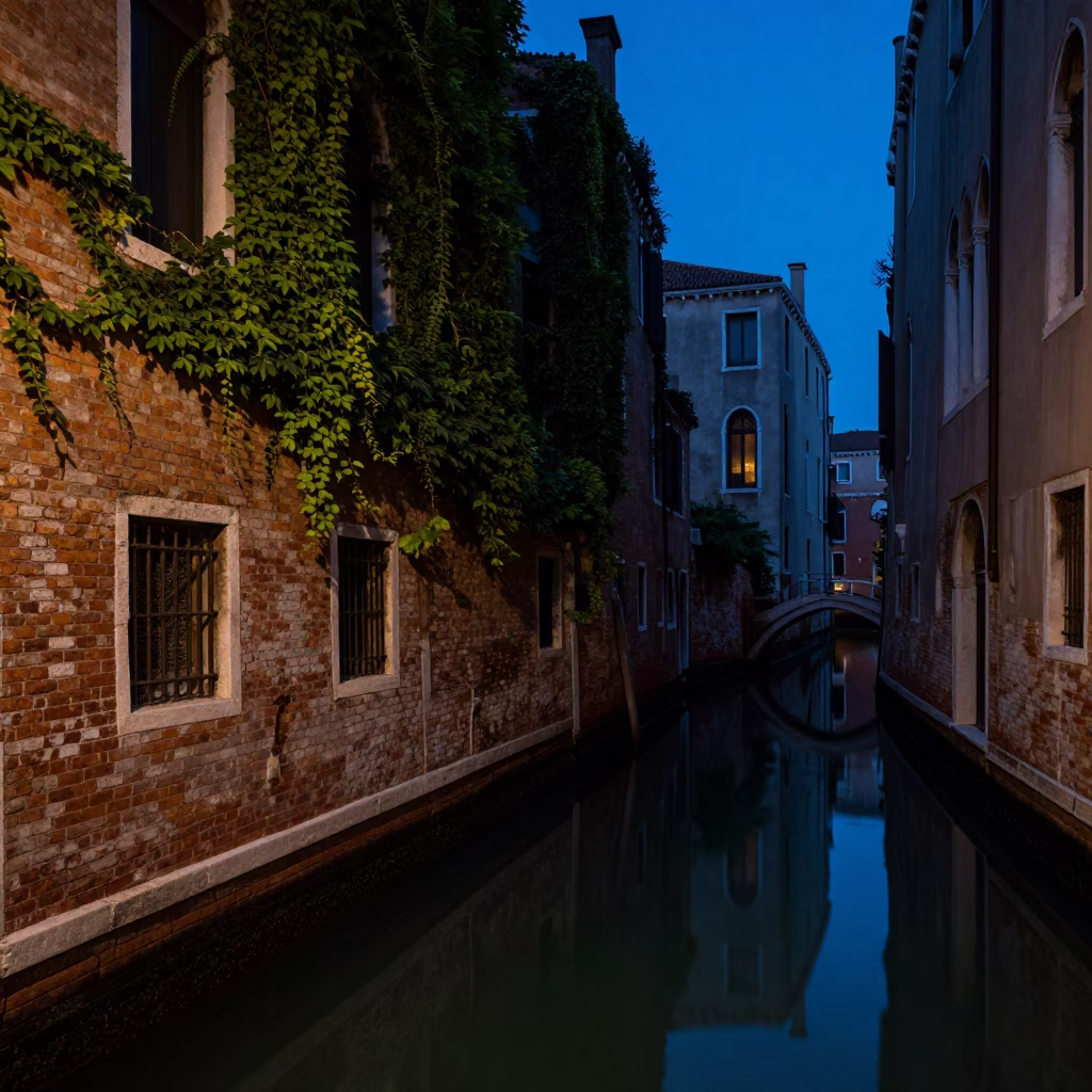 Predawn Canal in Venice at The Predawn Darkness Light in in Venice, Italy