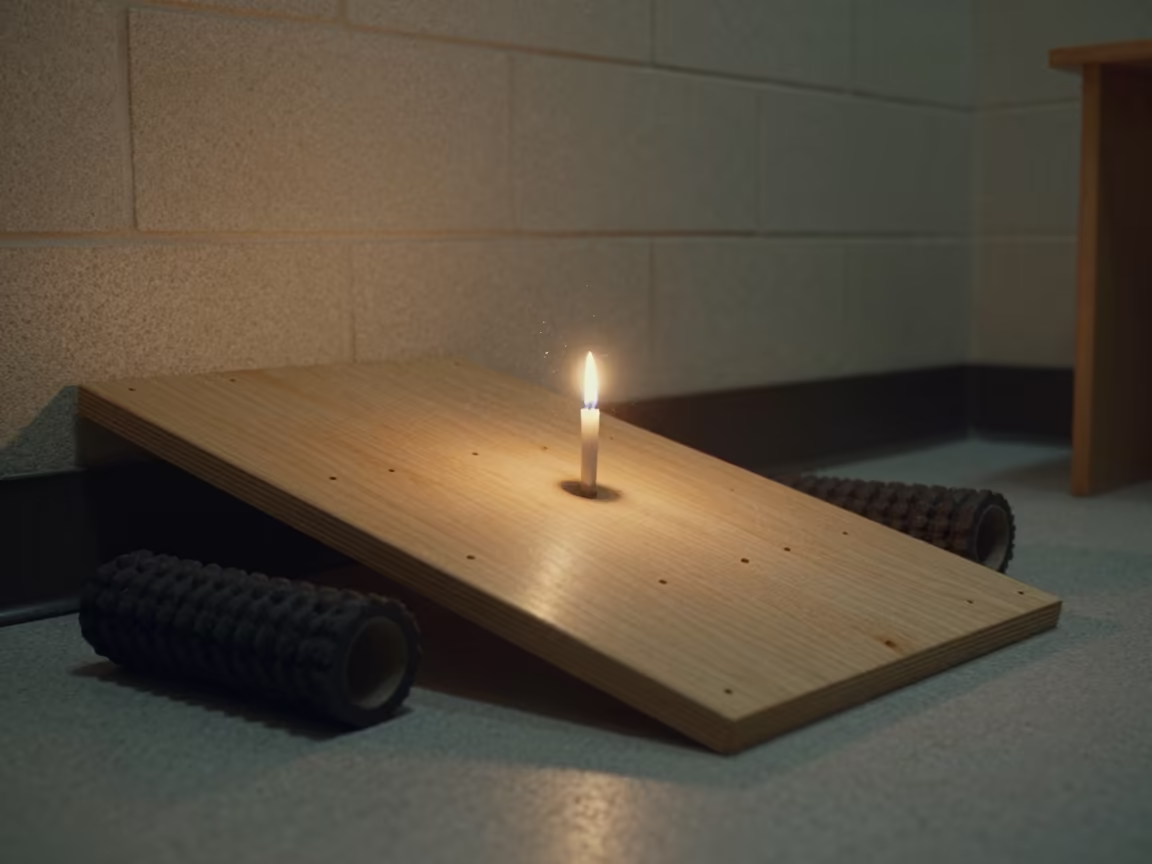 Predawn Candlelit Milestone Pegboard Recovery Lounge in inside a recovery lounge beside foam rollers in Tinaquillo