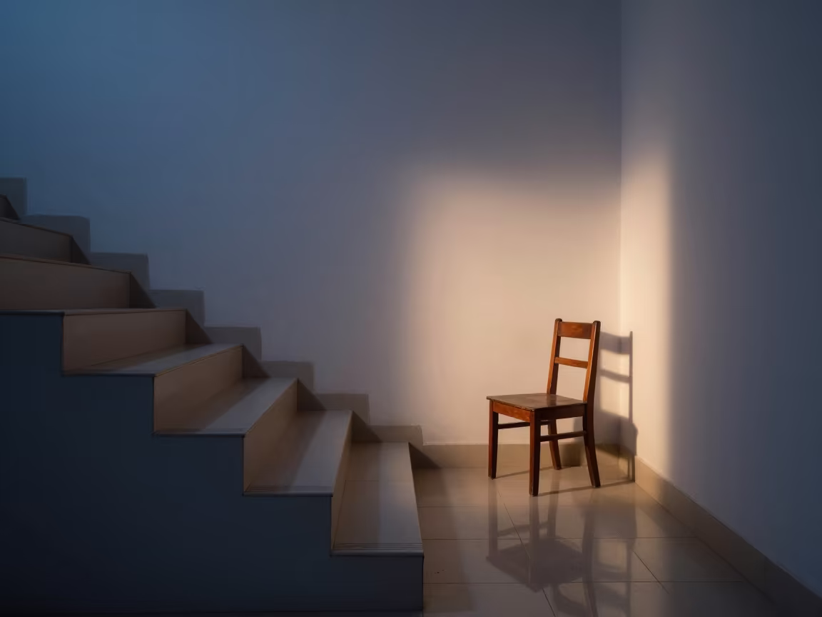 Predawn Chair Projector Glow Bauchi Stair Hall in inside a tiled stair hall near Bauchi