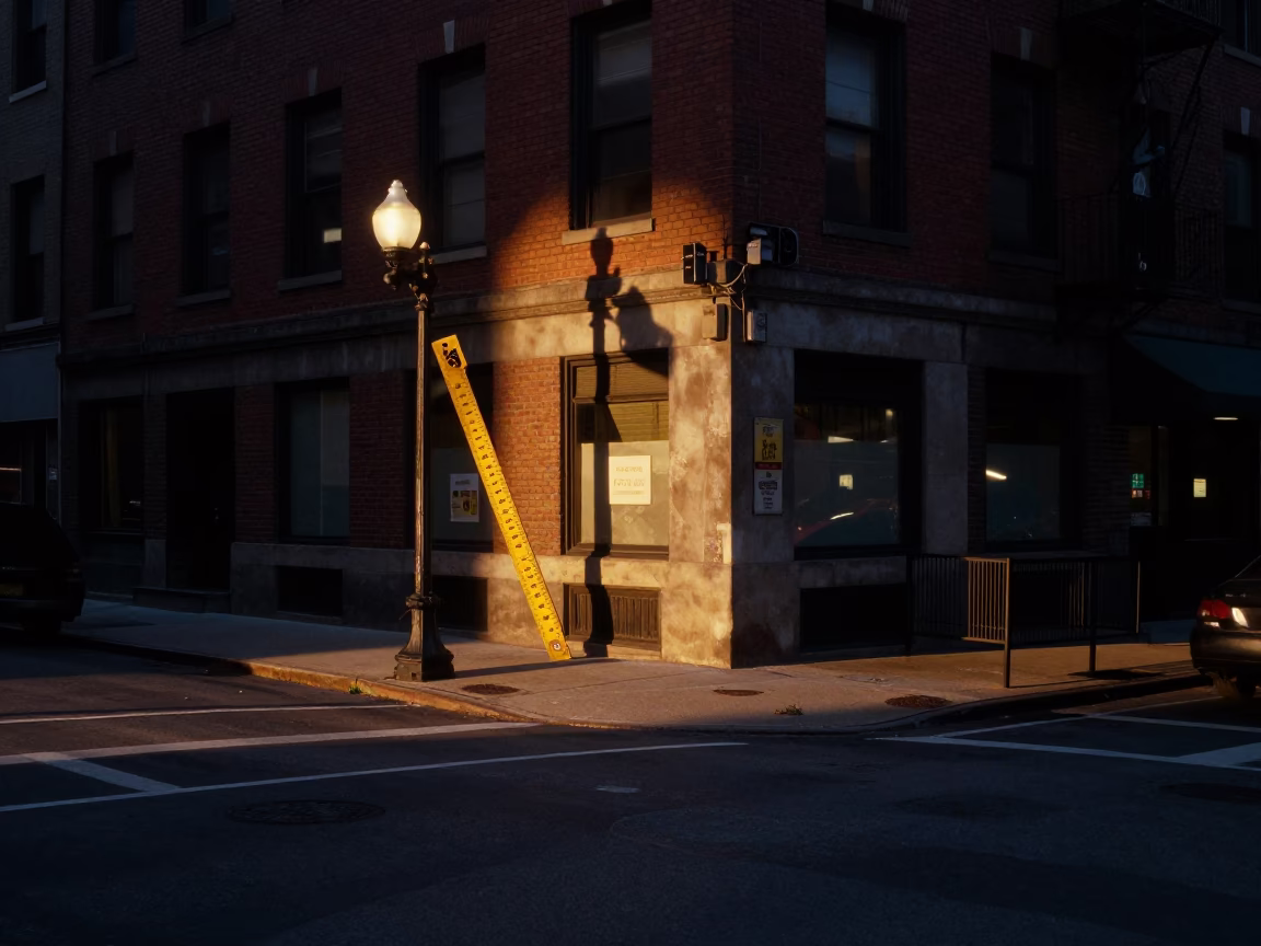 Predawn Chicago Street Scene with Folding Ruler and Urban Shadows in in Chicago, Illinois, United States