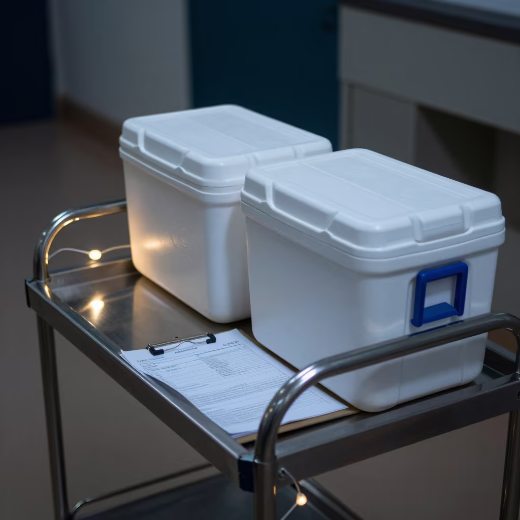 Predawn Clinic Vaccination Setup in Nairobi in along a linen cart bay outside treatment rooms in Karura Forest, Nairobi