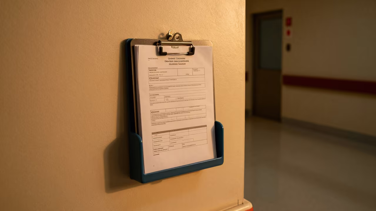 Predawn Clipboard Rack Hospital Yavatmal in inside a hospital corridor near Yavatmal