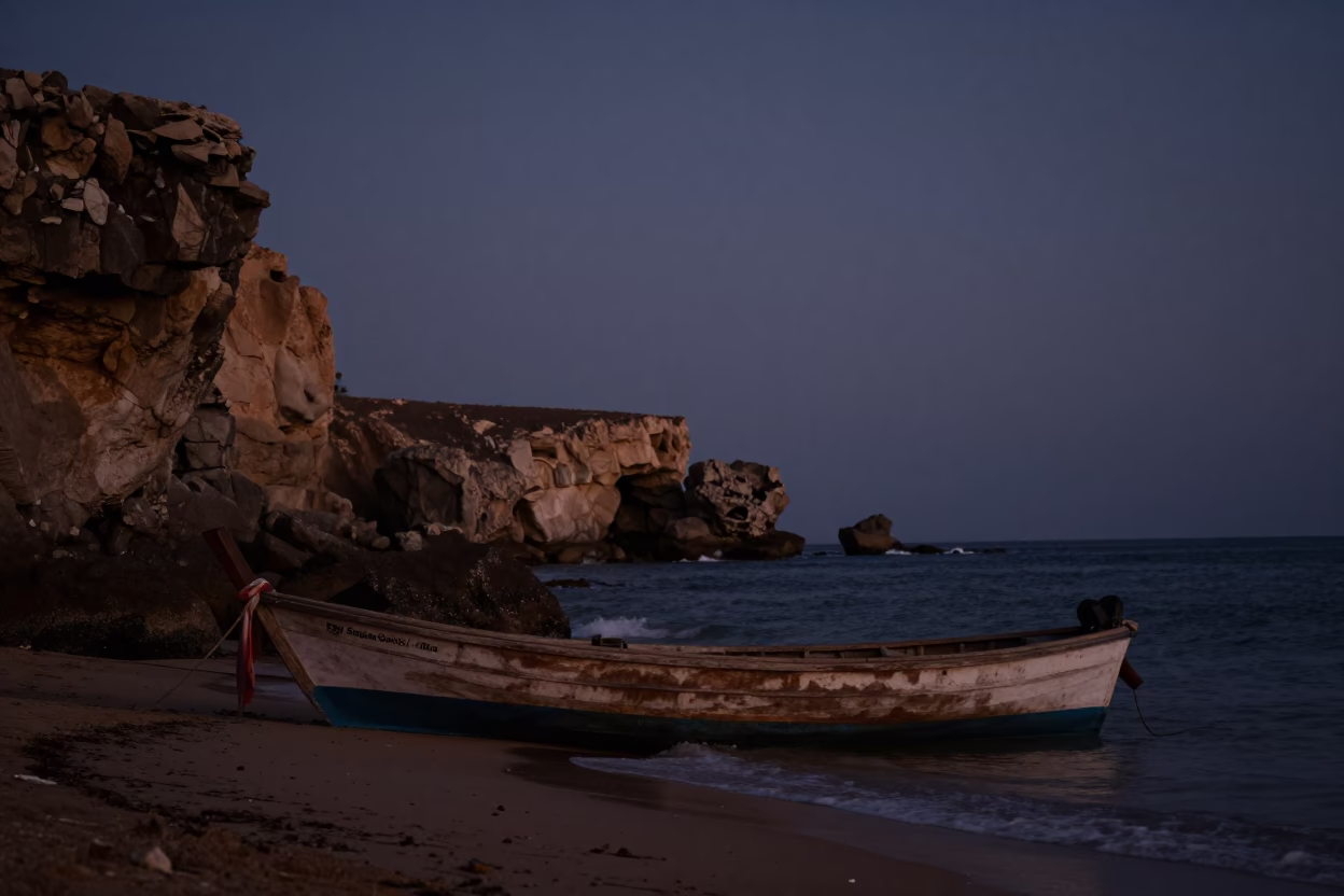 Predawn Coastline in Dakar at The Predawn Darkness Light in in Dakar, Senegal