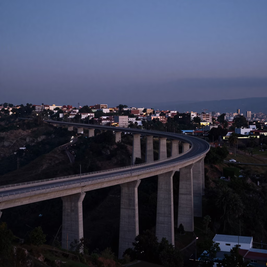 Predawn Concrete Viaduct Curving Over Valley Floor in Guadalajara Mexico in in Guadalajara, Mexico