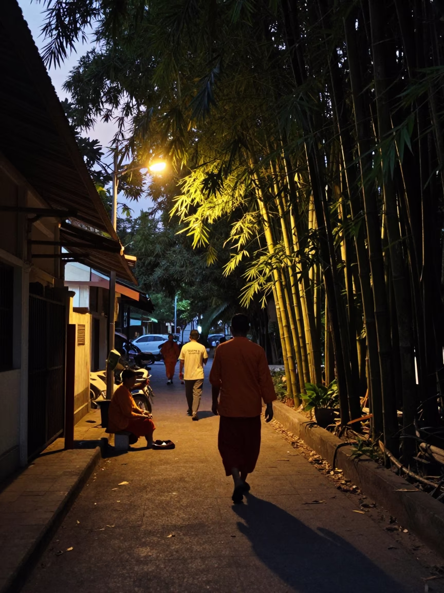 Predawn Darkness in Phnom Penh at The Predawn Darkness Light in in Phnom Penh, Cambodia