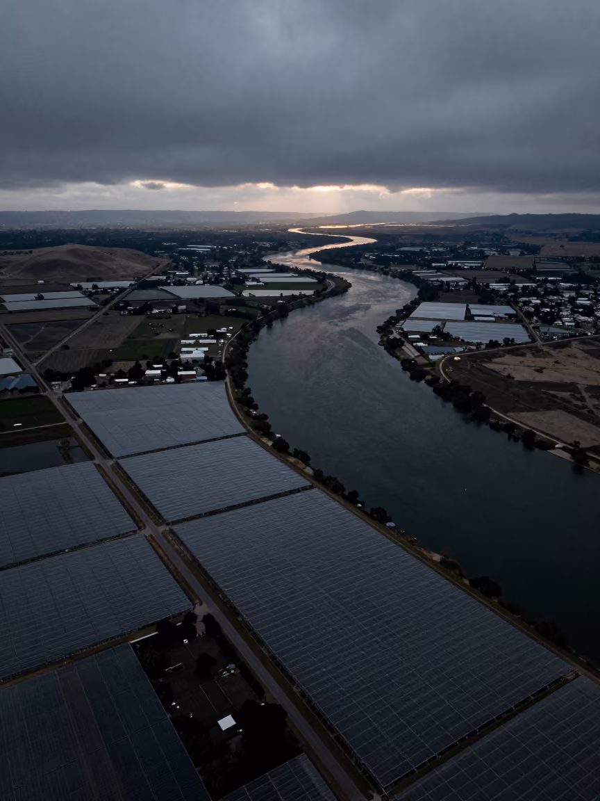 Predawn Delta Over California Greenhouse Grids in high over greenhouse grids in California