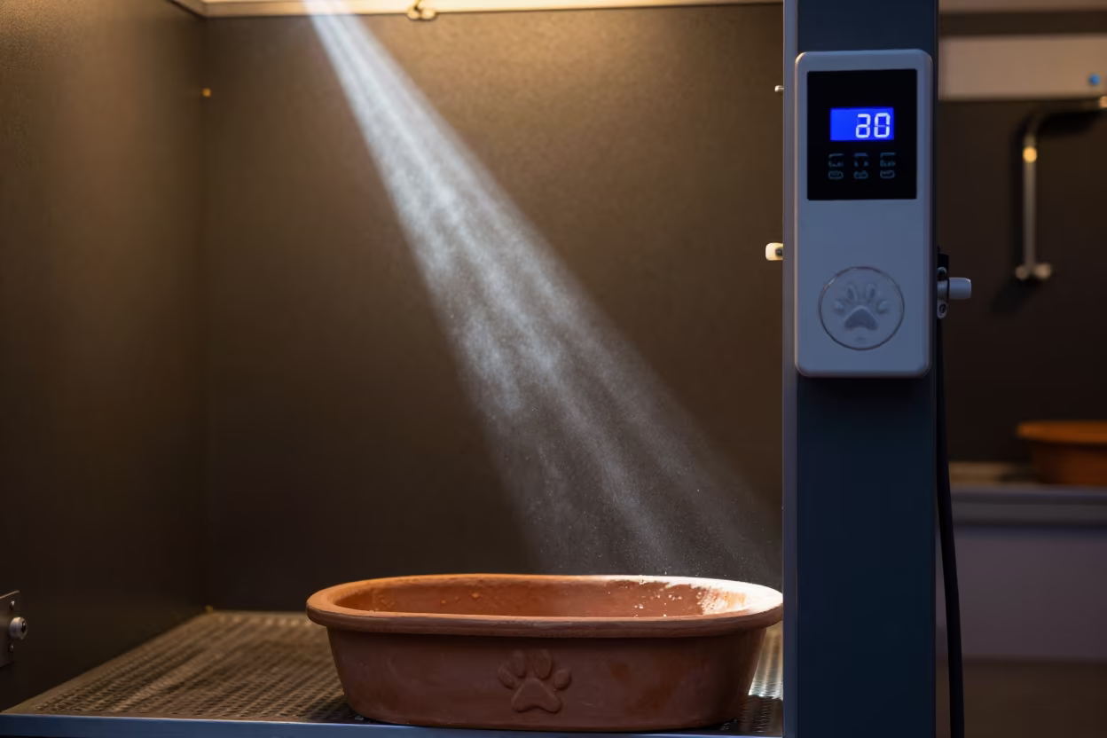 Predawn Dog Wash Paw Print Memorial Clay Bin in at a self-serve dog wash station in Kilis