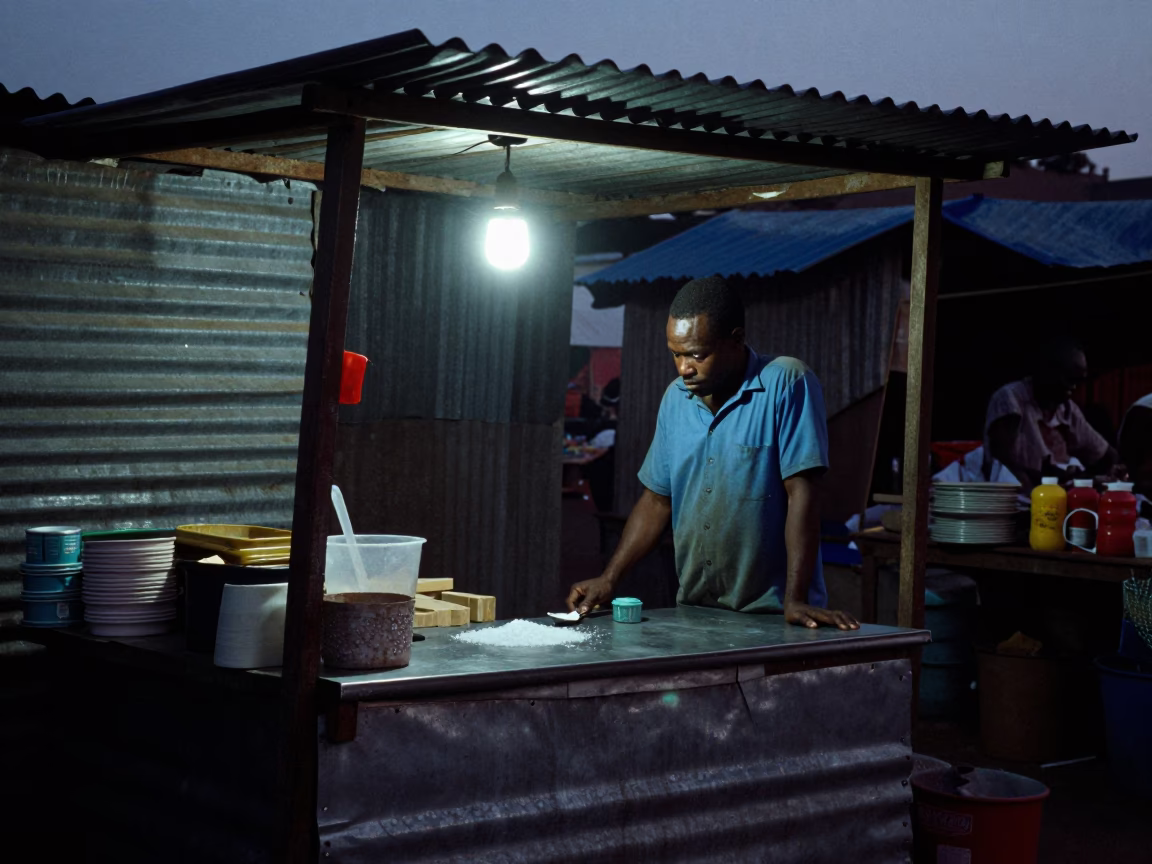 Predawn Durban Street Market Stall with Salt Spoon and Jar Opener in South Africa in in Durban, South Africa